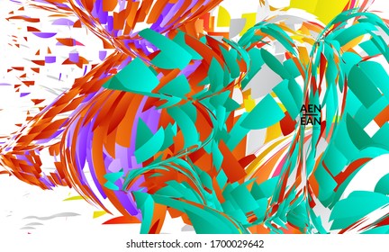 Abstract landing page template with bright colored random small particle explosion. Sport music social media layout. Optical art dynamic background with outer space motion. Futuristic vector.
