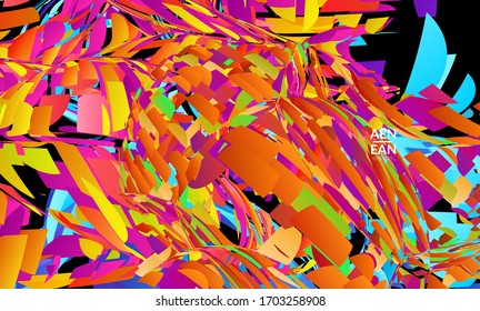 Abstrakte Landing Page-Vorlage mit hellfarbiger Zufallsfraktion kleine Teilchen Explosion. Social Media-Layout von Sportmusik. Optische Kunst, dynamischer Hintergrund mit Bewegung im Weltraum. Futuristische Vektorillustration.