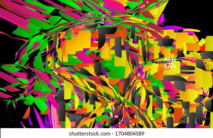 Plantilla de página de inicio abstracta con explosión aleatoria de partículas pequeñas de color brillante. Diseño de medios sociales de música deportiva. Fondo dinámico de arte óptico con movimiento en el espacio ultraterrestre. Vector futurista.