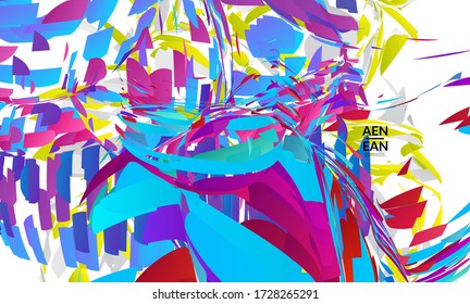 Abstract landing page template with bright colored random small particle explosion. Sport music social media layout. Optical art dynamic background with outer space motion. Futuristic vector.