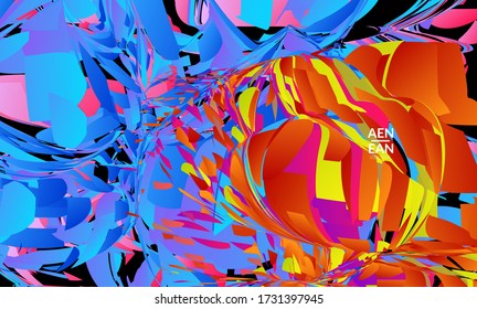 Abstrakte Landing Page Vorlage mit leuchtend farbigen zufälligen kleinen Teilchenexplosion. Das Layout der sozialen Medien im Sport. Dynamikhintergrund der optischen Kunst mit Weltraumbewegung. Futuristischer Vektor.