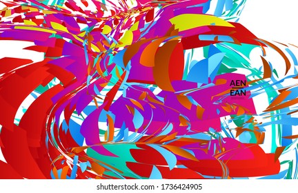 Abstract landing page template with bright colored random small particle explosion. Sport music social media layout. Optical art dynamic background with outer space motion. Futuristic vector.