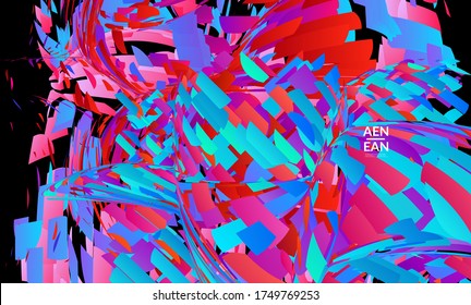 Abstract landing page template with bright colored random small particle explosion. Sport music social media layout. Optical art dynamic background with outer space motion. Futuristic vector.