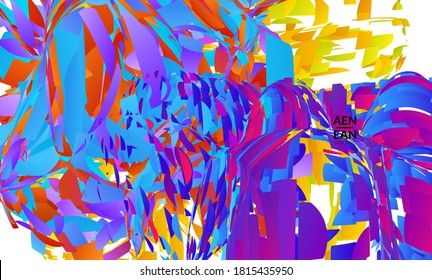 Abstract landing page template with bright colored random small particle explosion. Sport music social media layout. Optical art dynamic background with outer space motion. Futuristic vector.