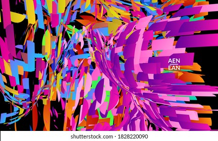 Abstract landing page template with bright colored random small particle explosion. Sport music social media layout. Optical art dynamic background with outer space motion. Futuristic vector.