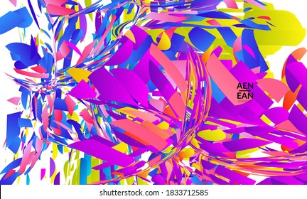 Abstract landing page template with bright colored random small particle explosion. Sport music social media layout. Optical art dynamic background with outer space motion. Futuristic vector.