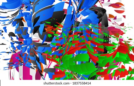Abstract landing page template with bright colored random small particle explosion. Sport music social media layout. Optical art dynamic background with outer space motion. Futuristic vector.