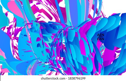 Abstract landing page template with bright colored random small particle explosion. Sport music social media layout. Optical art dynamic background with outer space motion. Futuristic vector.