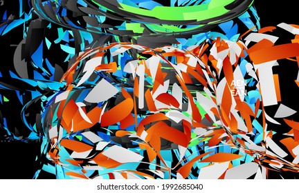 Abstrakte Landing Page-Vorlage mit hellfarbiger Zufallsauswahl kleiner Teilchen Explosion. Social Media-Layout von Sportmusik. Optische Kunst, dynamischer Hintergrund mit Bewegung im Weltraum. Futuristische Vektorgrafik.