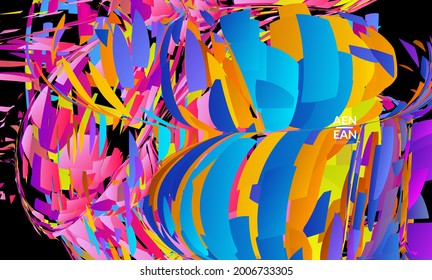 Abstract landing page template with bright colored random small particle explosion. Sport music social media layout. Optical art dynamic background with outer space motion. Futuristic vector.