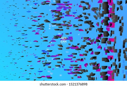 Abstract landing page templates with small bright paper pieces on gradient background. Dynamic modern design with glitch gradient lines. Simple colorful futuristic elements.