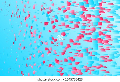 Abstract landing page templates with small bright paper pieces on gradient background. Dynamic modern design with glitch gradient lines. Simple colorful futuristic elements.