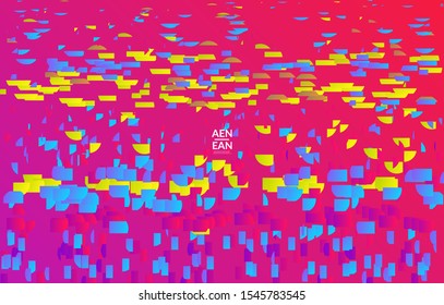 Abstract landing page templates with small bright paper pieces on gradient background. Dynamic modern design with glitch gradient lines. Simple colorful futuristic elements.