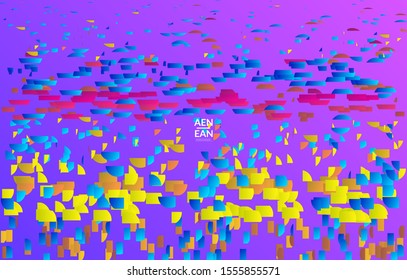 Abstract landing page templates with small bright paper pieces on gradient background. Dynamic modern design with glitch gradient lines. Simple colorful futuristic elements.