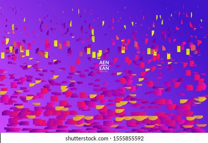 Abstract landing page templates with small bright paper pieces on gradient background. Dynamic modern design with glitch gradient lines. Simple colorful futuristic elements.