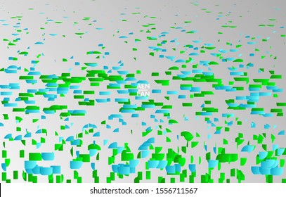 Abstract landing page templates with small bright paper pieces on gradient background. Dynamic modern design with glitch gradient lines. Simple colorful futuristic elements.