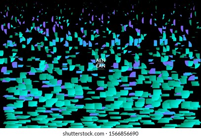 Abstract landing page templates with small bright paper pieces on black  background. Dynamic modern design with glitch gradient lines. Simple colorful futuristic elements.