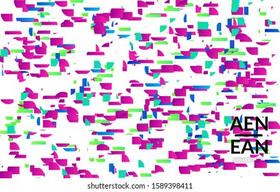 Abstract landing page templates with small bright paper pieces on white background. Dynamic modern design with glitch gradient lines. Simple colorful futuristic elements.