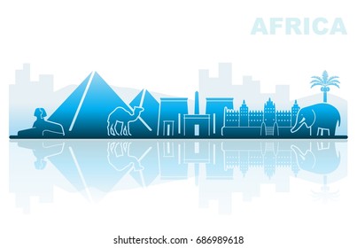 Abstract landscape of architectural landmarks of Africa
