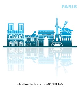 Abstract landscape of architectural landmarks of Paris