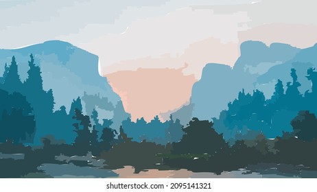 Abstract landscape art. Background design of fractal paint and rich texture on the subject of imagination, creativity and art