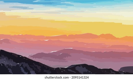 Abstract landscape art. Background design of fractal paint and rich texture on the subject of imagination, creativity and art