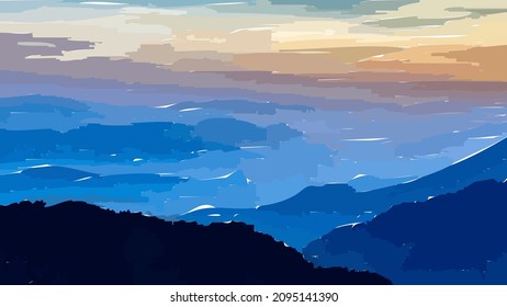 Abstract landscape art. Background design of fractal paint and rich texture on the subject of imagination, creativity and art