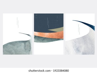 Abstract landscape art background with Japanese wave pattern vector. Watercolor texture in Chinese style. Mountain forest template illustration.