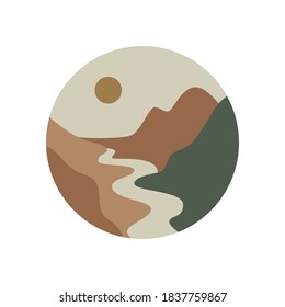 Abstract landscape art. Boho mountain icon, contemporary travel template for social media story cover, blog, print. Vector illustration.