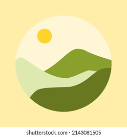 Abstract landscape art. Boho mountain icon, contemporary travel template for social media story cover, blog, print. Vector illustration.