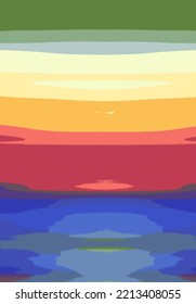 Abstract Landscape Art Illustration Horizon Sky Ocean Vector - Rainbow Colors