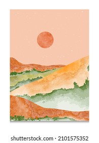 Abstract Landscape art Print with Mountain. Creative minimalist hand painted illustrations of Mid century modern. vector illustration