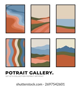 Diseño Abstractas del tono de tierra caliente de la Colección del cartel de la impresión del arte del paisaje