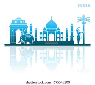 Abstract landscape with attractions of India. Vector Illustration