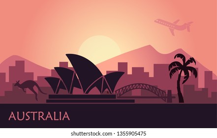 Abstract landscape of Australia at sunset. Vector illustration
