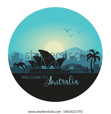 Abstract landscape of Australia at sunset. Vector illustration