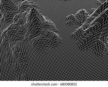 Abstract landscape background. 3D terrain grid. 