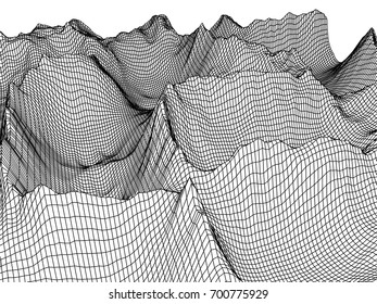 Abstract landscape background. 3D terrain grid.