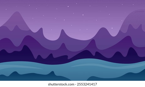 Paisaje Abstractas Fondo Montañas de Anuncio Estrellas de río Cielo nocturno Diseño de Vector
