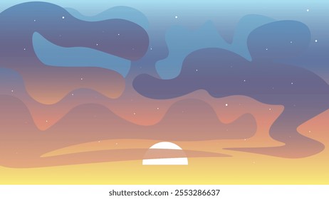 Abstract Landscape Background Banner Sunset Clouds Night Sky Vector Design