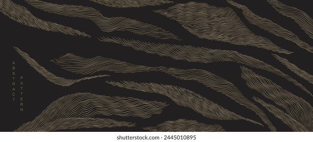 Abstract landscape background with Black and gold hand drawn line pattern vector. Ocean sea art with natural template. Banner design and wallpaper in vintage style.