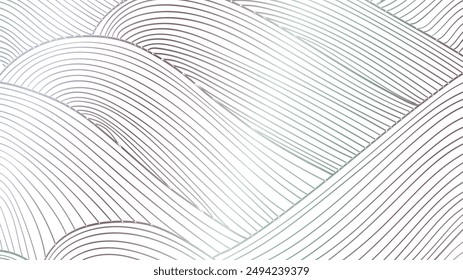 Abstract landscape background with colorful hand drawn line pattern vector. Ocean sea art with natural template. Banner design and wallpaper in vintage style.