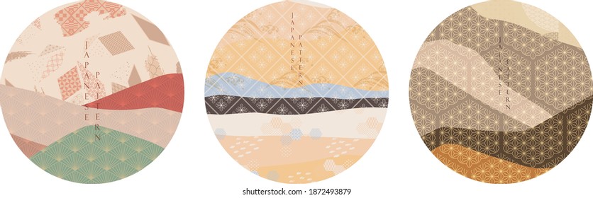 Abstract landscape background with geometric pattern vector. Mountain forest template with Japanese element.