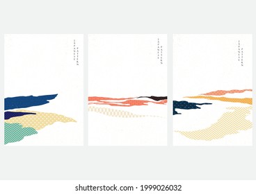 Abstract landscape background with geometric pattern vector. Mountain desert banner design with Japanese decoration element in vintage style.