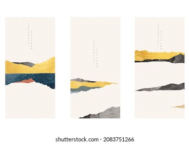 Abstract landscape background with gold and black texture vector. Mountain forest banner design with Natural art decoration in vintage style. 