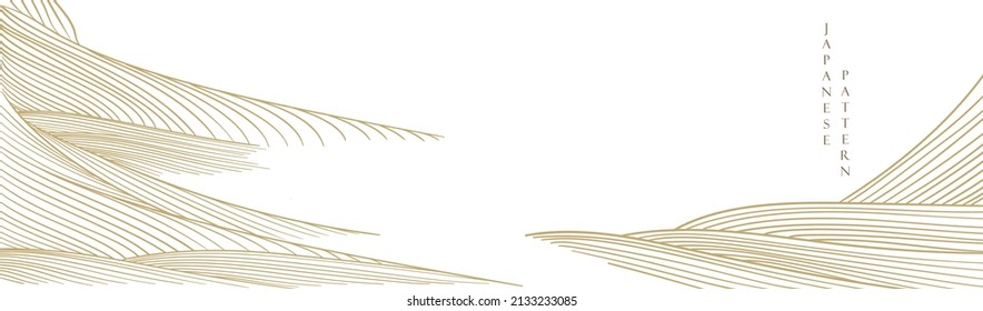 Abstract landscape background with gold  hand drawn line pattern vector. Ocean sea art with natural template. Banner design and wallpaper in vintage style.