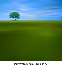 abstract landscape background with green tree and clouds
