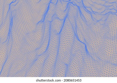 Abstract landscape background. Lattice structure. Low-poly terrain.   3d grid surface. Vector illustration for science or technology.