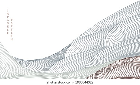 Abstract landscape background with line art pattern vector. Mountain forest banner design with curve decoration in vintage style.