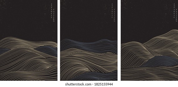 Abstract landscape background and line pattern vector  Japanese wave template in oriental style 